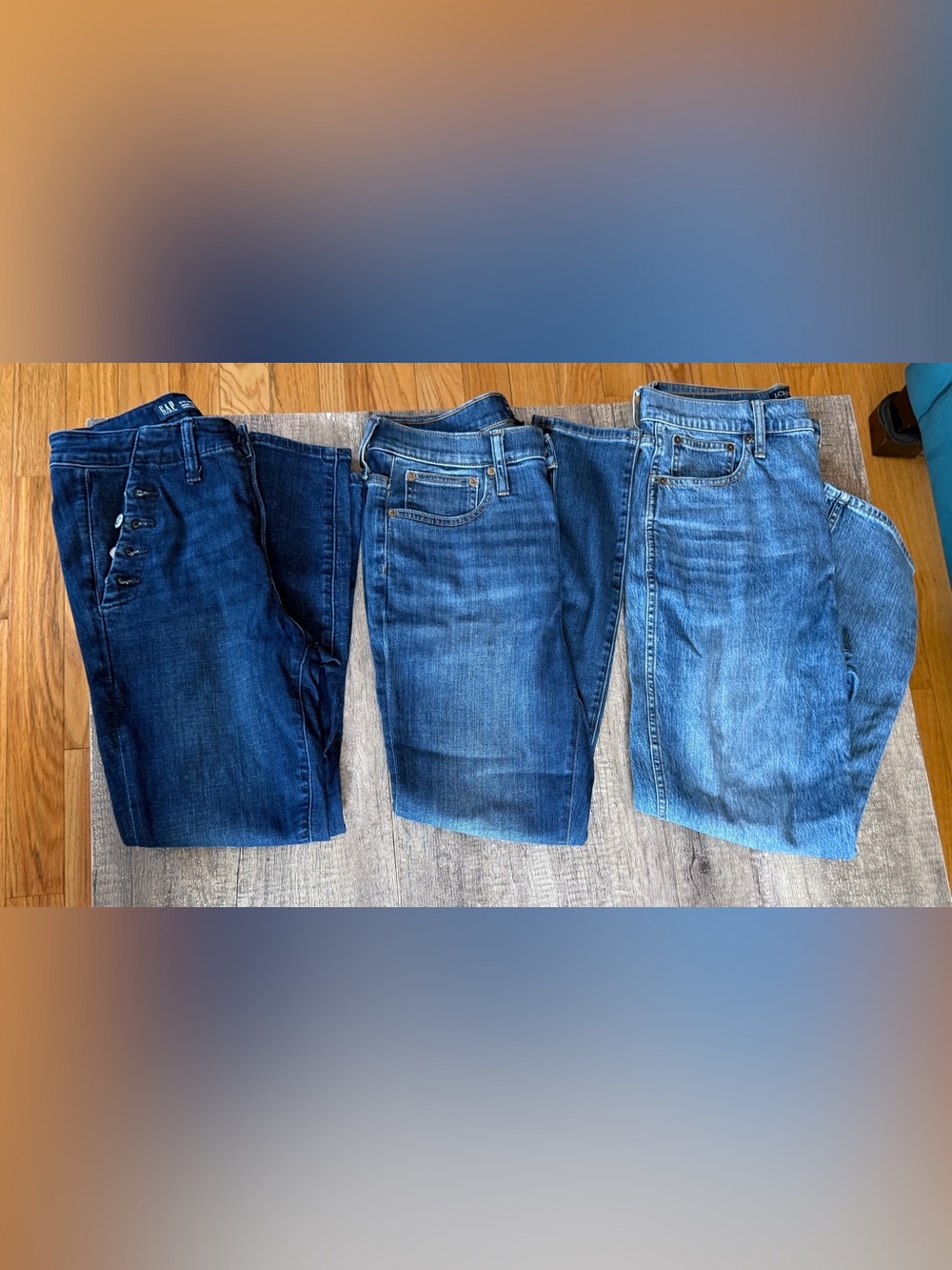Set of 3 pair high rise skinny and straight leg jeans from Gap and J.Crew Fact.